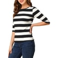 thumbnail image 4 of INSPIRE CHIC Hauts pour Femmes Non Doublés Col Rond Manches au Coude Coupe Ajustée T-Shirt Décontracté TG Noir, 4 of 6