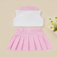 thumbnail image 3 of 2Pcs Girls Summer Outfits  Patchwork Lapel Buttons Sleeveless Tank Tops + Pleated Skirt Set for Kids  2-7 Years, 3 of 6