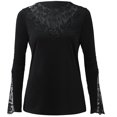 thumbnail image 4 of Pompotops Mode Femme Col Roulé Dentelle à Manches Longues T-Shirt Automne Solide Creux Blouse Tops, 4 of 7