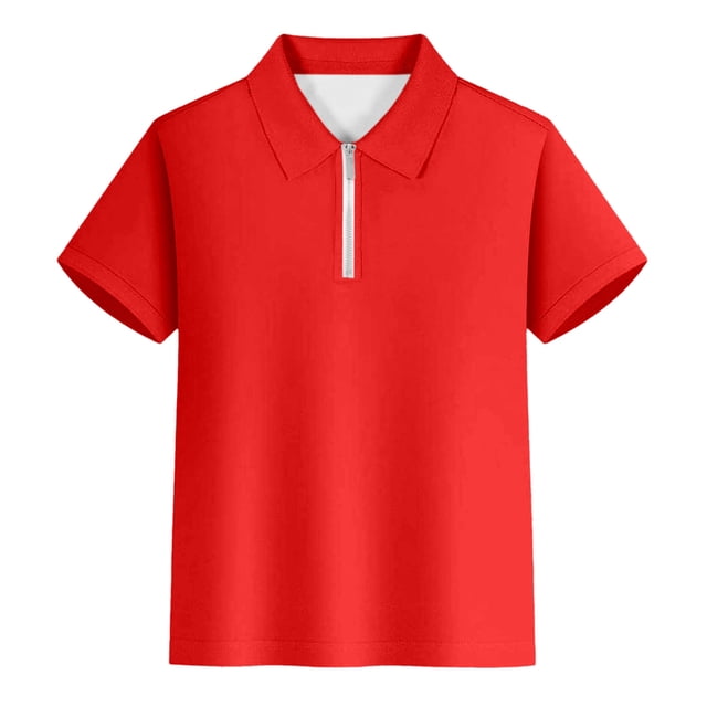 Sunnyoo Little Boys Zipper Polo Shirt Solid Color Short Sleeve T-Shirt, Red
