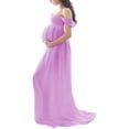 thumbnail image 4 of Baohd Robe de Maternité pour Photographie, Robe en Mousseline, devant, Robes de Grossesse, Vêtements pour Séance Photo pour Femmes, Accessoire, Dentelle, Violet Pâle, L, 4 of 6