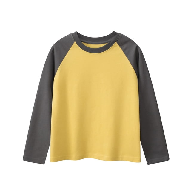 Floleo T-Shirts à Manches Longues Raglan Unisexes pour Enfants Printemps Automne Hiver T-Shirts à Blocs de Couleur Col Rond Décontractés Vêtements de Sport pour Enfants 1-15 Ans (Jaune#1,11 Ans)