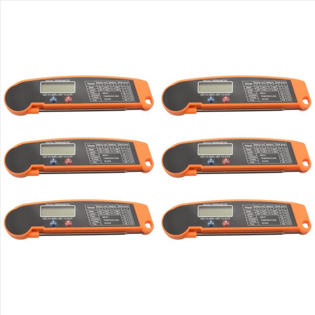 6X Digital Instant Read Meat Thermometer with Highly Accurate Temperature Probe, Electric,6 x digital food thermometer for liquids,black & orange