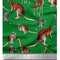 thumbnail image 1 of Soimoi Green Satin Silk Fabric Kangaroo & Giraffe Animal Decor Fabric Printed Yard 42 Inch Wide, 1 of 3