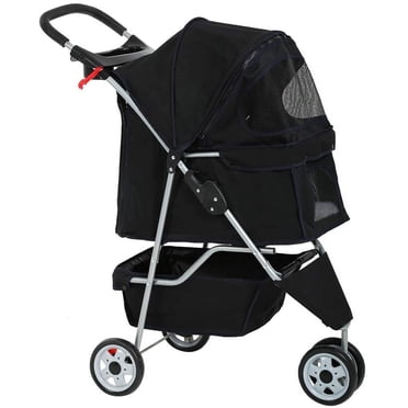 BestPet 3-Wheel Folding Pet Stroller Travel Carrier for Cats & Dogs, Model T13, Black