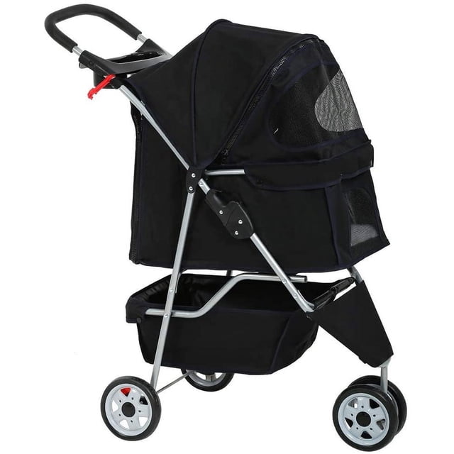 BestPet Nouvelle Poussette pour Animaux de Compagnie Noire Cage pour Chat et Chien Poussette à 3 Roues Transporteur de Voyage Pliant T13 Présentant un Cadre Noir durable avec un design à Trois Roues pour une Mobilité Fluide. la Poussette Comprend un Transporteur pour Animaux de Compagnie Spacieux avec Enceinte en Maille pour la ventilation et la Visibilité, Convient aux Chats et aux Petits Chiens jusqu'à 11 Lb. Elle a un design Pliable pour un Rangement Facile et une Portabilité, avec des Matériaux Résistants à l'Eau et aux UV pour une Utilisation par Tous les Temps. le Panier de Rangement Inférieur Ajoute de la Commodité
