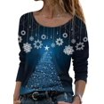 thumbnail image 1 of LUXUR T-shirt de Noël pour Femmes Col Rond Manches Longues T-shirt Ample Imprimé Flocon de Neige Tunique Blouse Bleu L, 1 of 2