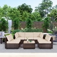 thumbnail image 2 of Patiojoy 6PCS Wicker Patio Sectional Conversation Furniture Set with Coffee Table & Seat Cushions Brown, 2 of 9