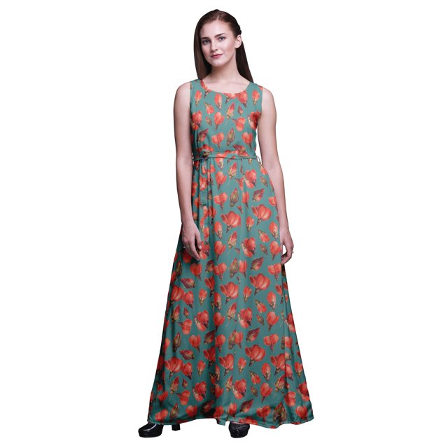 Bimba Robe Longue Débardeur Maxi à Fleurs pour Femme, Col Rond, Imprimée, Robe de Soirée - X-Grand