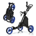 thumbnail image 1 of Gymax Chariot de Golf Pliable à 3 Roues à Pousser et Tirer avec Poignée Réglable Bleu, 1 of 10
