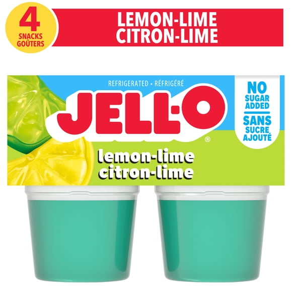 Jell-O Lemon-Lime No Sugar Added Refrigerated Ready-to-Eat Gel Snack Cups, 4 ct Cups