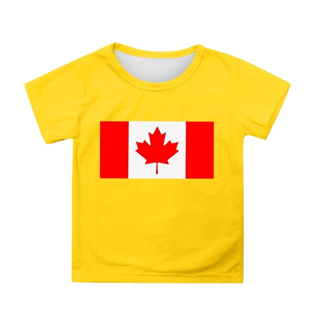 T-shirt à Manches Courtes pour Filles de la Fête du Canada, Col Rond d'Été, Coupe Décontractée, Chandails de Base