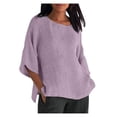 thumbnail image 2 of EGNMCR T-Shirts pour Femmes Mode d'Été pour Femmes Manches Raccourcies Col Rond Coton Ligne Chemise Ample Blouse, 2 of 6