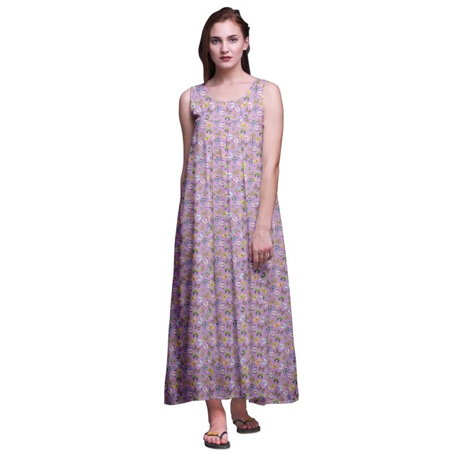 Bimba Robe de Nuit en Rayonne pour Femmes Maxi Imprimée Tenue de Sommeil Robe de Nuit-2x
