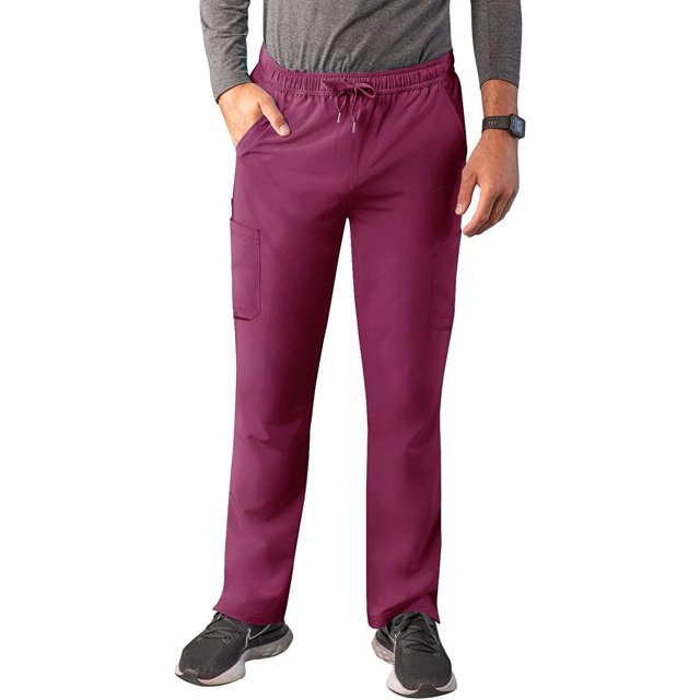 Adar Addition Scrubs for Men - Slim Leg Cargo Drawstring Scrub Pants - A6106 - Wine - L