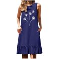 thumbnail image 2 of Ovzne Robes d'Été pour Femmes 2025 Robe Femmes Mode Femmes Imprimé Col Rond Sans Manches Poche Jupe Plissée Robe à Empiècements Robe de Vacances Imprimée Liquidation, 2 of 6