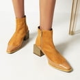 thumbnail image 1 of Women's Winter Square Toe Serpentine Leather Stitching High Heel Zipper Ankle Boots, 1 of 8