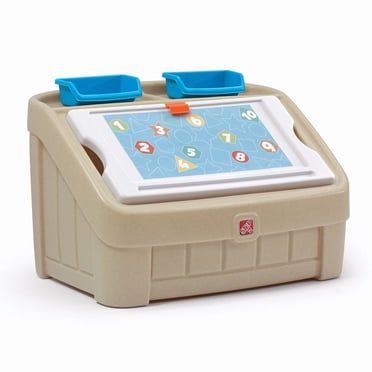 Step2 2-in-1 Neutral Toy Box and Art Lid Playtime Storage and Surface for Little Ones to Create their own Masterpiece