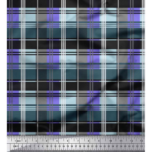 Soimoi Purple Moss Georgette Fabric Check Check Print Sewing Fabric Yard 42 Inch Wide