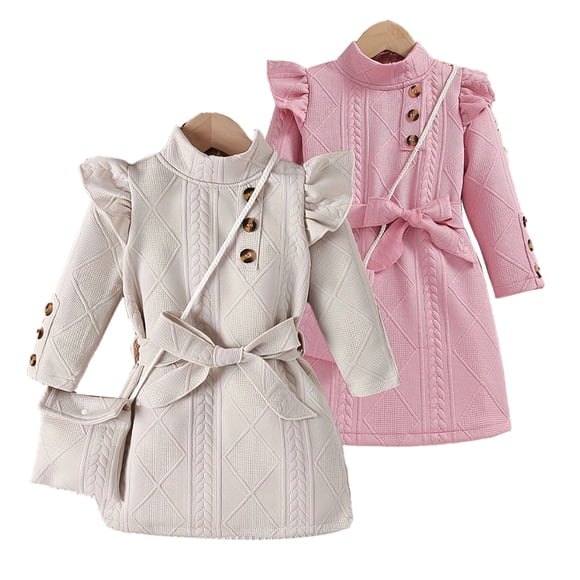 Esaierr Toddler Girls Dress Lovely Pink Pullover Dress with a Bag for Kids Spring Fall Sweet Casual Dress 2-7Y