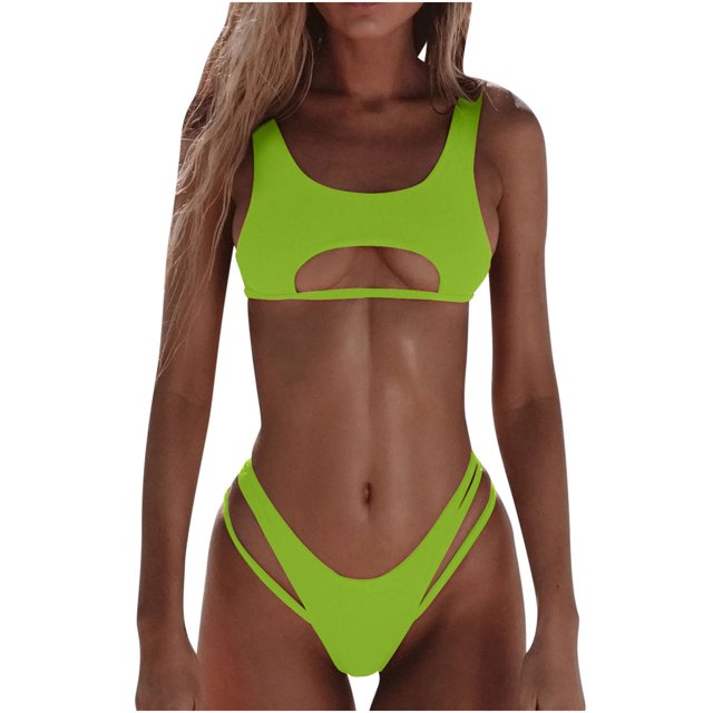Birdeem Ensembles de Bikinis pour Femmes, Couleur Unie, Mode Décontractée, à Larges Bretelles, Ajourés