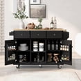 thumbnail image 2 of Modern Kitchen Island on 5 Wheels with Storage Cabinet and Drop-Leaf Countertop, Kitchen Cart with Cabinet Door Internal Storage Racks and 3 Drawers for Dinning Room (Black), 2 of 9