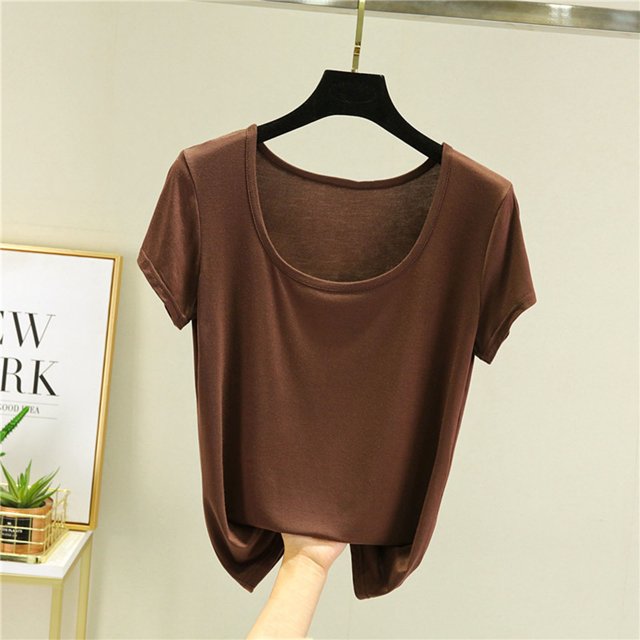 Blouses pour Femmes T-Shirt Ample d'Été Uni à Manches Courtes à Col Rond