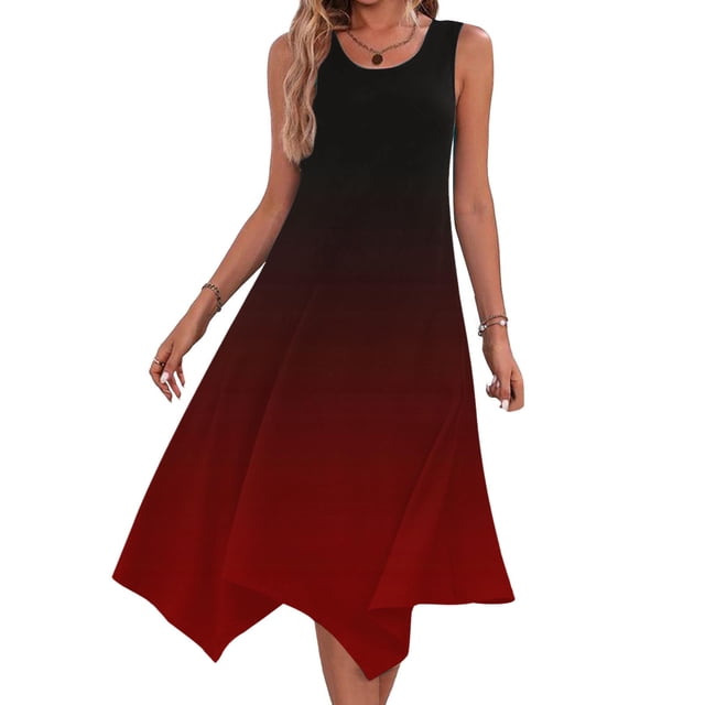 Ovzne Robes d'Été pour Femmes Robe d'Été Robes pour Femmes Sans Manches Col Rond à Cordon Décontractée à Volants Robe Trapèze Courte Robe de Printemps Liquidation