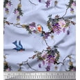 thumbnail image 1 of Soimoi Blue polyester Crepe Fabric Floral & Flowerpecker Bird Decor Fabric Printed Yard 52 Inch Wide, 1 of 3