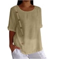 thumbnail image 1 of Timegard Hauts pour Femmes en Coton et Lin Été Manches Mi-Longues Col Rond à Boutons Chemises Décontractées Amples Haut Blouse, 1 of 7