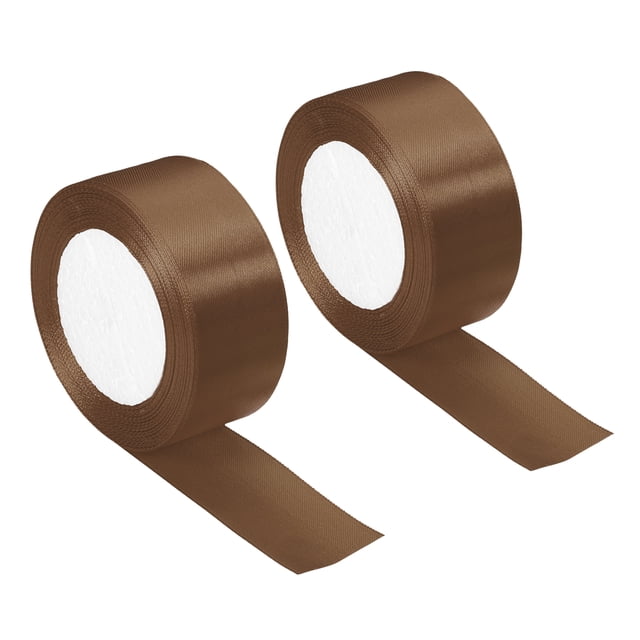 Unique Bargains 1.5 Inch Wide 24 Yards Satin Ribbon, 2 Pack Double Face Solid Crafts Roll for Party Home DIY Wrapping Decoration, Light Brown