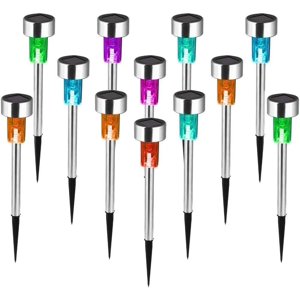 Solar Garden Lights Set of 12 Waterproof Stainless Steel LED Outdoor Garden Lights Outdoor Lighting for Patio, Lawn and Paths (Colored Light 45-40HA)