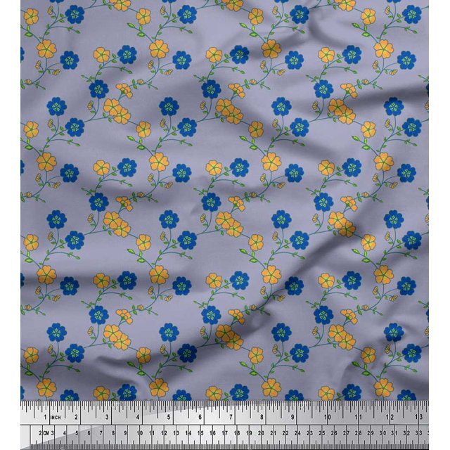 Soimoi polyester Crepe Fabric Leaves & Floral Fabric Prints By Yard 42 Inch Wide