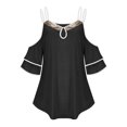 thumbnail image 4 of Timegard Plus Size Tops for Women Keyhole Neck Cold Shoulder Ruffle 1/2 Sleeve Comfy Tee Casual Tunic Tops, 4 of 7