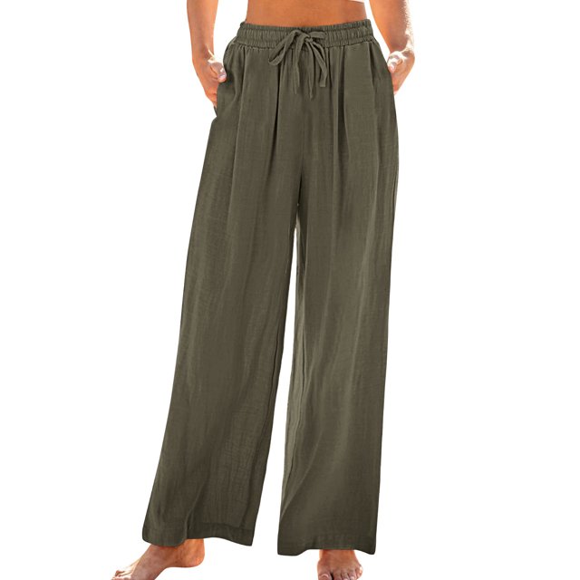 FNFYFH Clearance Breathable Ladies Linen Pants Solid Color Summer Long