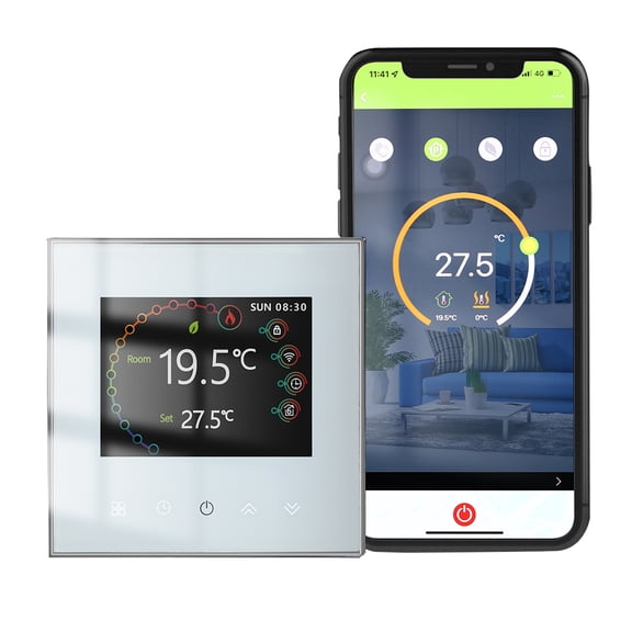 WiFi Smart Thermostat Temperature Controller Weekly Programmable Touch Control/Mobile App/Voice Control Compatible with Alexa/Google Home, Suitable for 16A Electric Floor Heating