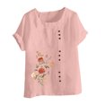 thumbnail image 4 of Pompotops Femmes Été Oversize Casual Col Rond à Manches Courtes Impression de Fleurs Lâches Shirt Tops, 4 of 5