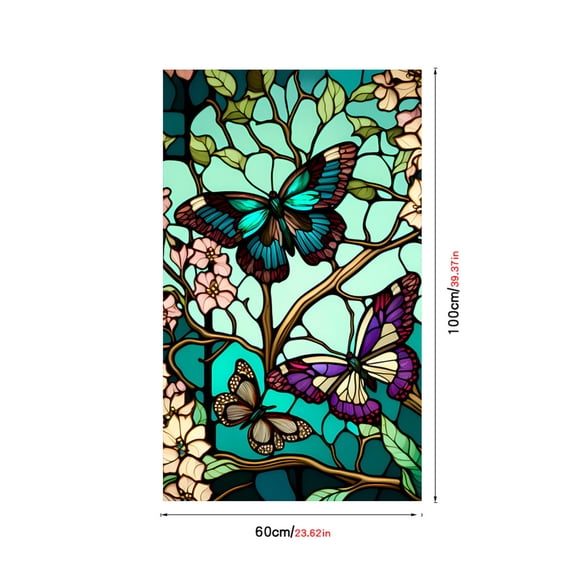 EastVita Butterfly Stained Glass Window Film Uv Blocking Non-Adhesive Privacy Window Film Window Decals Static Clings