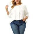 thumbnail image 1 of Agnes Orinda Women's Plus Size Work Round Neck Tie Neck Ruffled Office Chiffon Blouse 1X White, 1 of 8