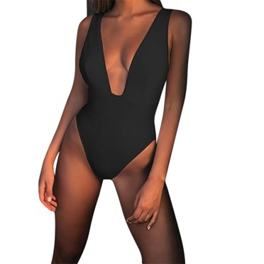 Maillots de Bain une Pièce pour Femmes Aguichant Col en V Profond Monokini Taille Haute Contrôle du Ventre Maillots de Bain