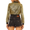 thumbnail image 3 of INSPIRE CHIC Women's  Metallic Long Sleeve Stand Collar Zipper Cropped Bomber Jacket Gold S, 3 of 6