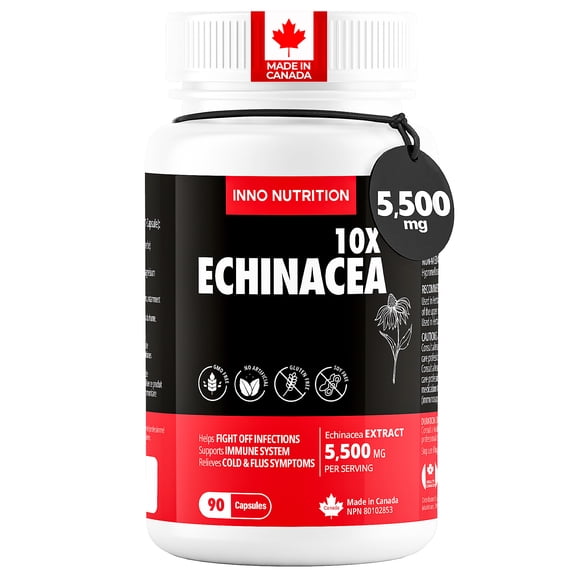 Inno Nutrition Echinacea Purpurea 10X Extract 5,500mg - 90 Capsules | Immune & Respiratory Support | Non-GMO, Made in Canada
