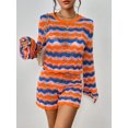 thumbnail image 4 of FOCUSNORM Women 2 Pieces Fall Shorts Outfits Stripe Patchwork Crew Neck Long Sleeve Sweater Knit Tops Shorts Clothes Set, 4 of 8