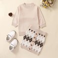 thumbnail image 2 of Gupgi Ensemble Jupe pour Fille 1-6 Ans, Chandail à Manches Longues Col Ras du Cou Jupe à Losanges Ensemble 2 Pcs Tenue d'Automne, 2 of 8