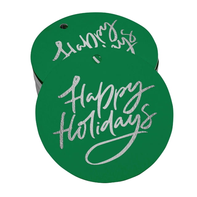 Inkdotpot Pack Of 100 Happy Holiday Favor Paper Tags Craft Real Silver Foil Hang Tags