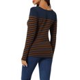 thumbnail image 3 of INSPIRE CHIC Blouse pour Femme à Rayures à Blocs de Couleur à Manches Longues T-Shirt Décontracté L Bleu Brun, 3 of 6
