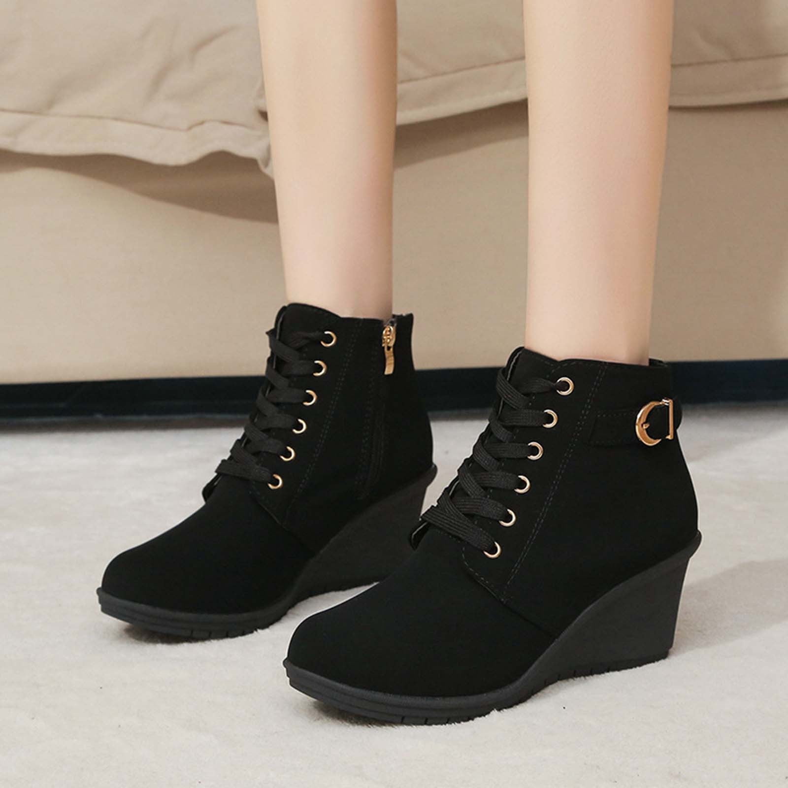Cameland Women's New Plus-size Solid Color Wedge And Fish Mouth Booster Platform Ankle Boots