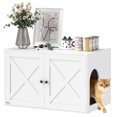 thumbnail image 1 of PawHut Cat Litter Box Enclosure, Hidden Washroom Furniture w/ Doors, White, 1 of 10