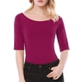 thumbnail image 1 of INSPIRE CHIC Women's Boat Neck Tops Half Sleeves Fitted Layering Soft T-Shirt XL Fuchsia, 1 of 8