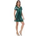 thumbnail image 4 of Robe à Paillettes pour Femmes, Manches Courtes, Aguichant, Col en V, Mini, Soirée, Boîte de Nuit, Vert, Grand, 4 of 5